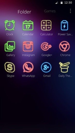 霓虹燈主題手機軟件能夠更改手機桌面的色調,圖標的款式及其全部界面