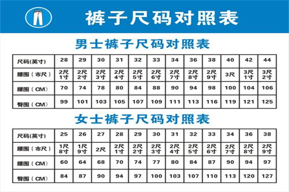 男裤子尺码体重对照表图片